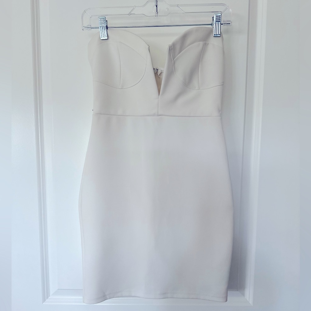 Deep V royal white bodycon dress